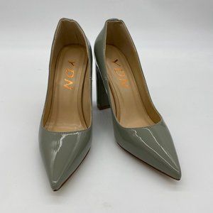 YDN Grey Pointed Toe Chunky High Heel Pumps